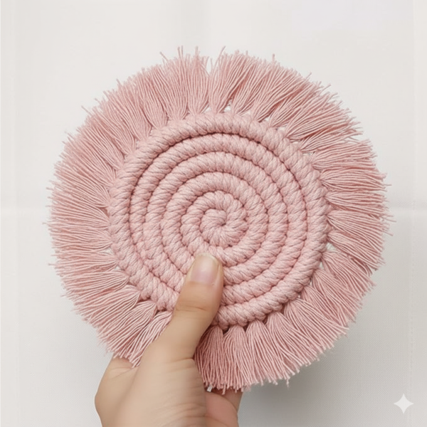 Pink Macrame Round Coasters – Set of 2