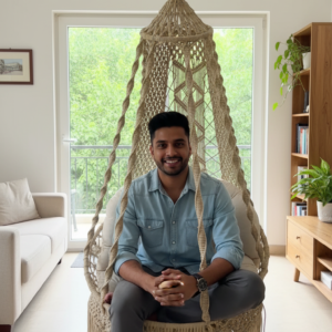 Handcrafted Beige Macrame Hanging Swing Chair