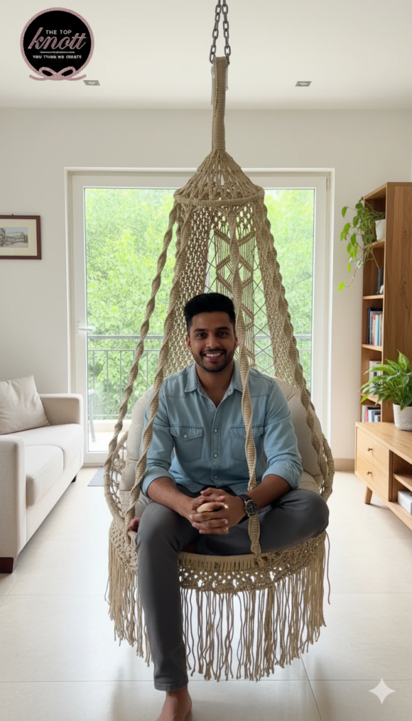 Handcrafted Beige Macrame Hanging Swing Chair