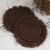 Brown Macrame Round Coasters | Handcrafted Cotton Coasters Set of 2