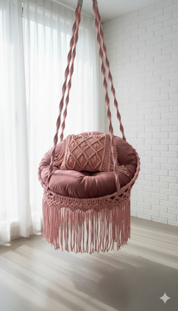 The Top Knott Blush Harmony Macramé Swing Chair