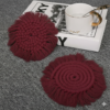 Maroon Macrame Round Coasters | Handmade Cotton Coasters Set of 2