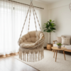 The Top Knott Premium Macrame Hanging Swing Chair with Floral Cushion