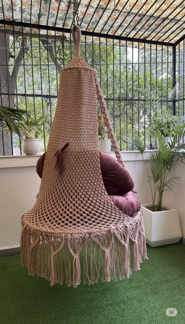 Rustic Blush Macrame Hanging Chair