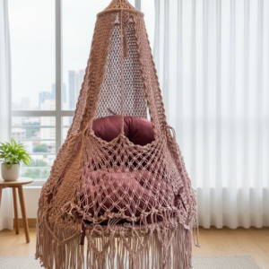 Rustic Blush Macrame Hanging Chair