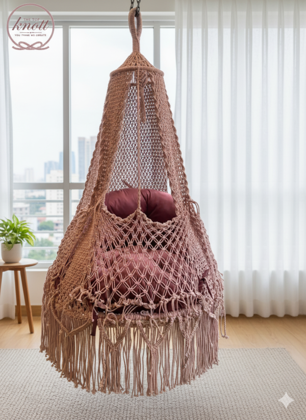 Rustic Blush Macrame Hanging Chair