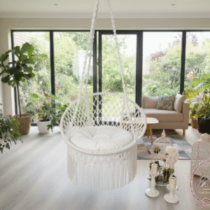 White Macramé Hanging Chair Swing