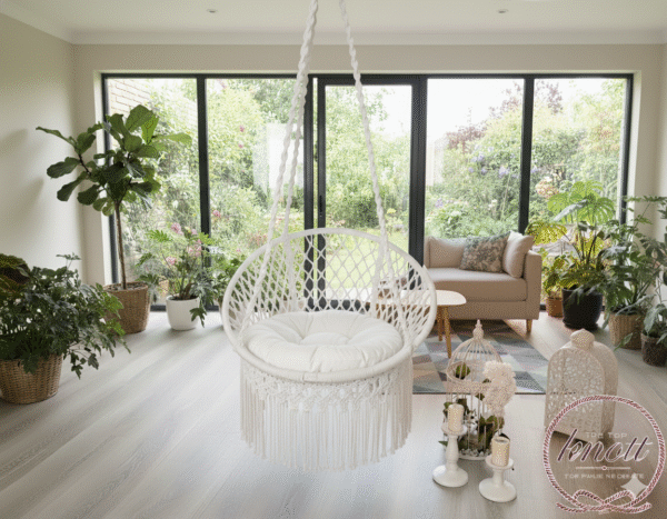 White Macramé Hanging Chair Swing