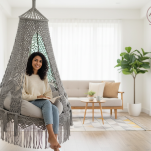 The Top Knott Isabelle Macramé Swing Chair with Canopy