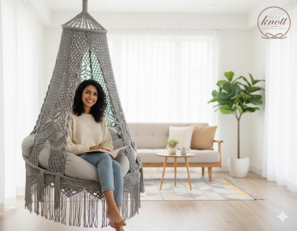 The Top Knott Isabelle Macramé Swing Chair with Canopy