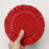 Red Macrame Round Coasters | Handmade Cotton Coasters Set of 2