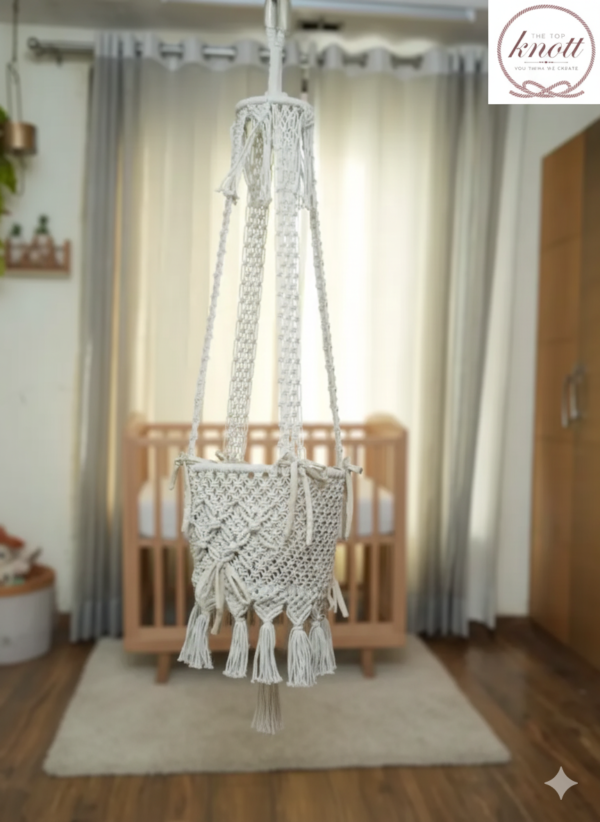 Elegant Ivory Macrame Baby Swing