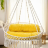 Macrame Round Swing Chair with Yellow Cushion