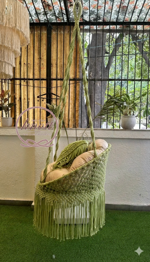 Macrame Round Swing Chair in Olive Green
