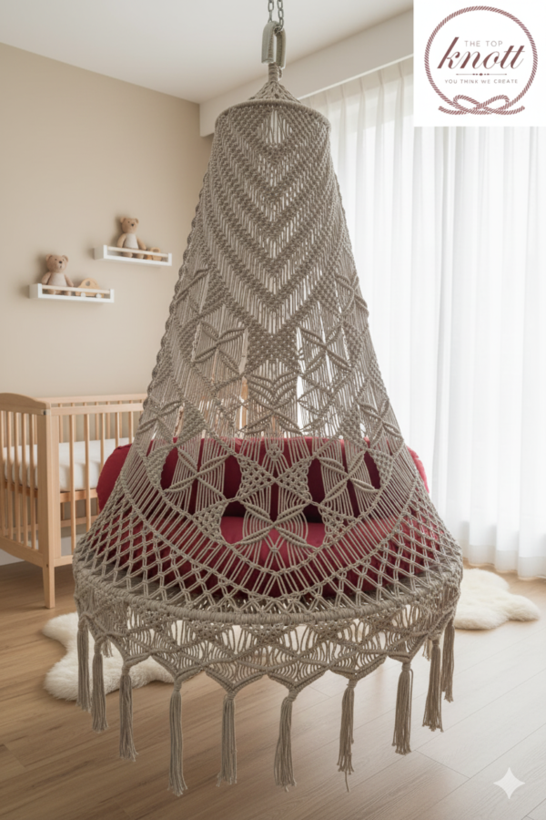 The Top Knott Crescent Bliss Macramé Swing Chair with Canopy