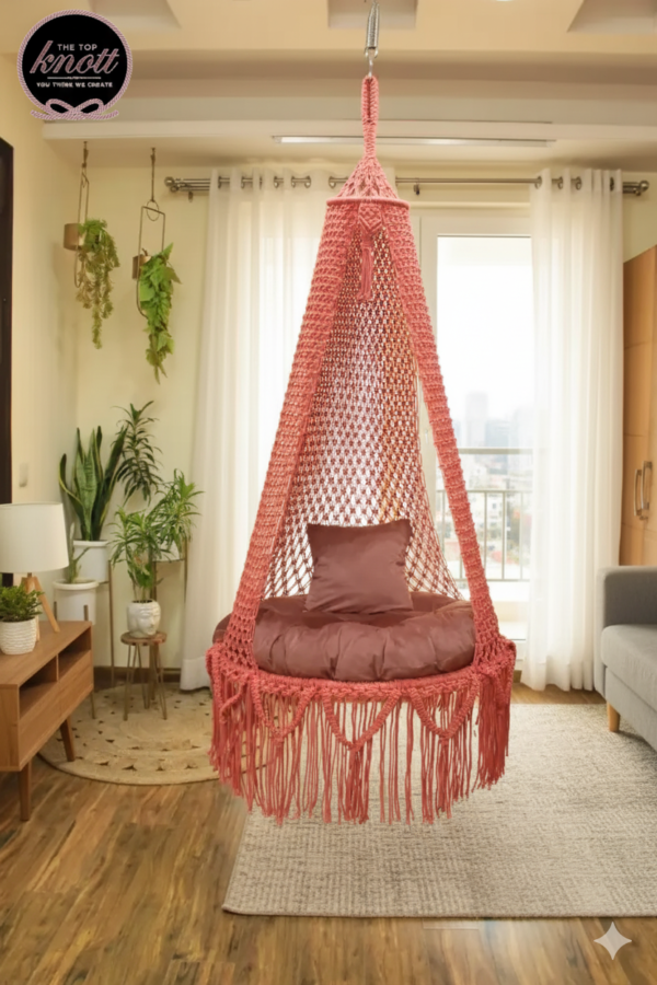 Coral Macrame Hanging Chair