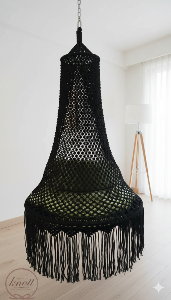 The Top Knott Black Macrame Hanging Swing Chair
