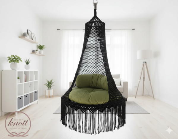 The Top Knott Black Macrame Hanging Swing Chair