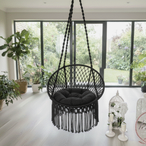 Black Macramé Hanging Chair Swing | Boho Modern Décor