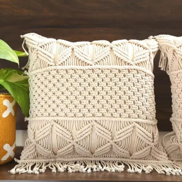 The Top Knott Handcrafted Cream Macrame Cushion Cover