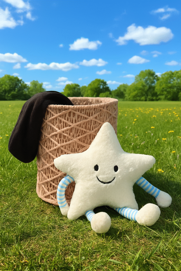 Cute Star Plush Toy Beside Decorative Storage Basket
