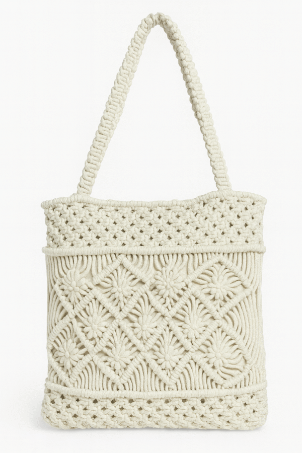Handcrafted Cream Macramé Tote Bag