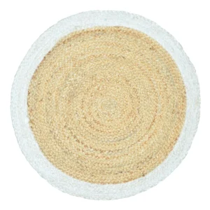 Handwoven Round Jute Rug with White Border