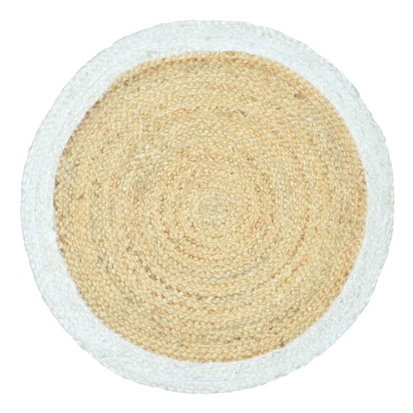 Handwoven Round Jute Rug with White Border