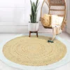 Handwoven Round Jute Rug with White Border
