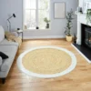 Handwoven Round Jute Rug with White Border