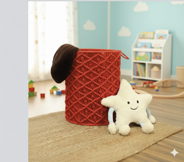 Handmade Red Macrame Laundry Basket