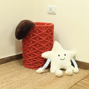 Red Woven Basket & Star Plush Toy – Cute Kids Room Decoration