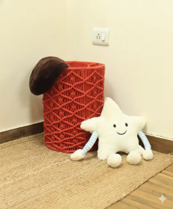 Red Woven Basket & Star Plush Toy – Cute Kids Room Decoration