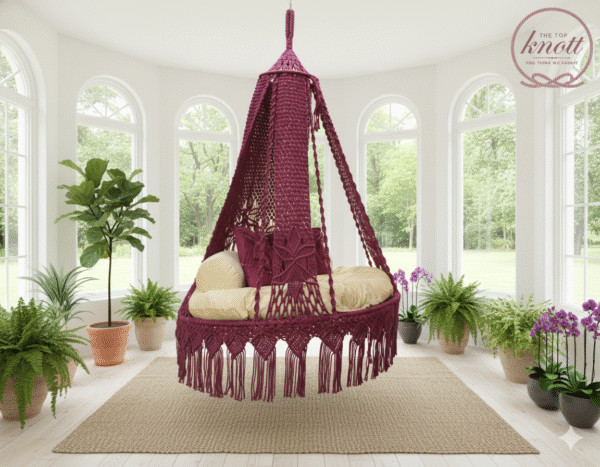 Royal Wine Macramé Canopy Swing Chair