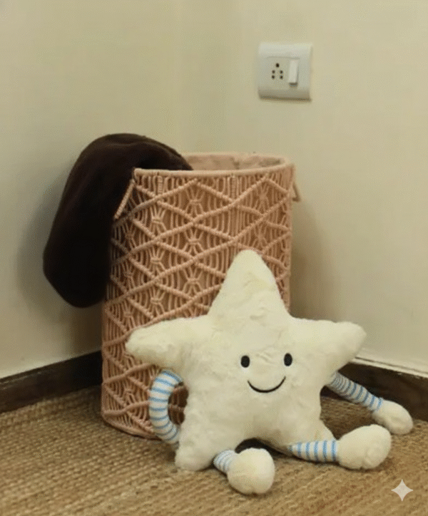 Cute Star Plush Toy Beside Decorative Storage Basket