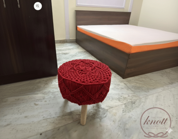 Handcrafted Red Macramé Stool