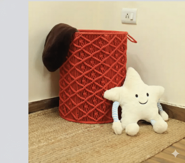 Handmade Red Macrame Laundry Basket