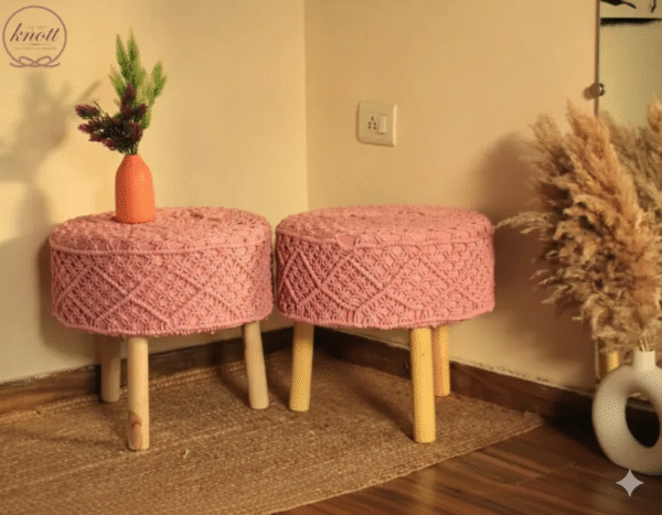 Pink Macrame Stool