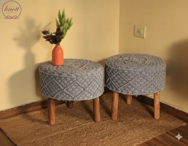 Handcrafted Grey Macrame Stool