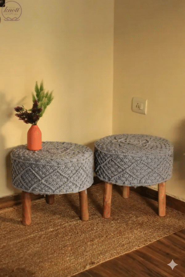Handcrafted Grey Macrame Stool