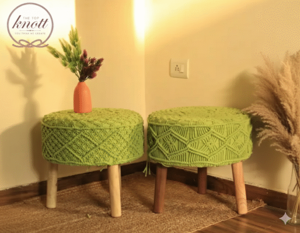 Handcrafted Green Macrame Stool