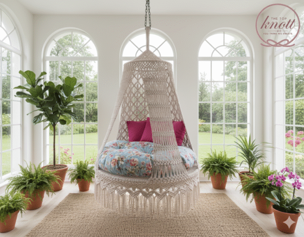 The Top Knott Luxury Macramé Canopy Swing Chair