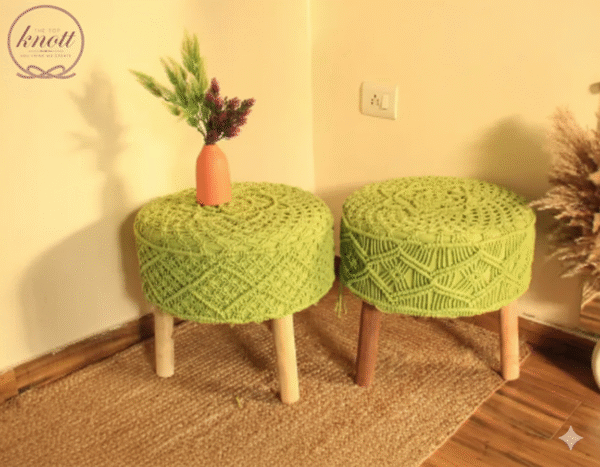 Handcrafted Green Macrame Stool