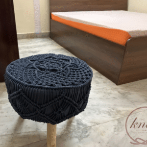 Handcrafted Navy Blue Macramé Stool