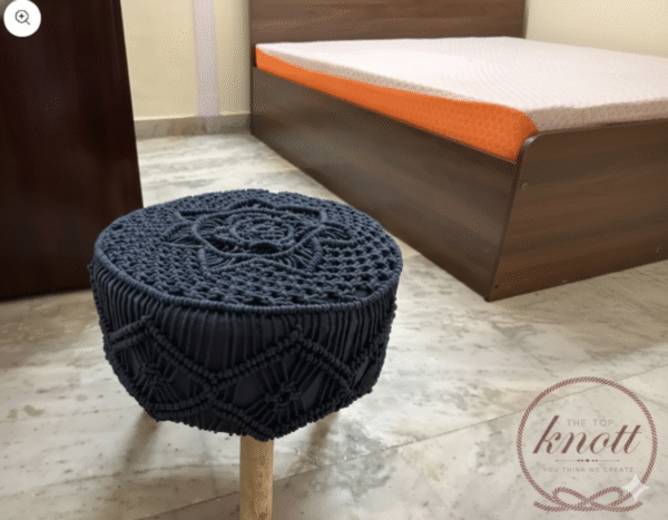Handcrafted Navy Blue Macramé Stool