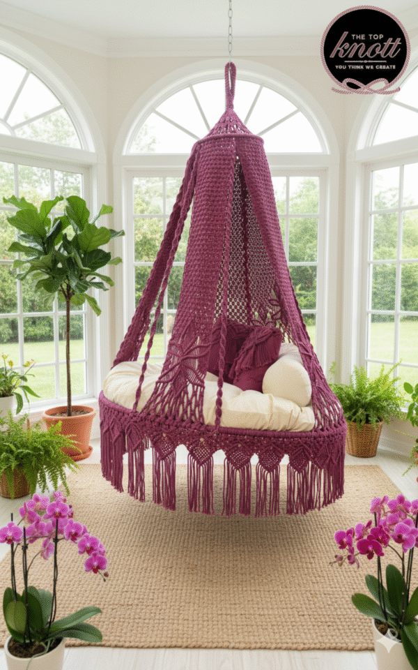 Royal Wine Macramé Canopy Swing Chair