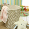 Macrame Laundry Basket with Soft Pink Throw