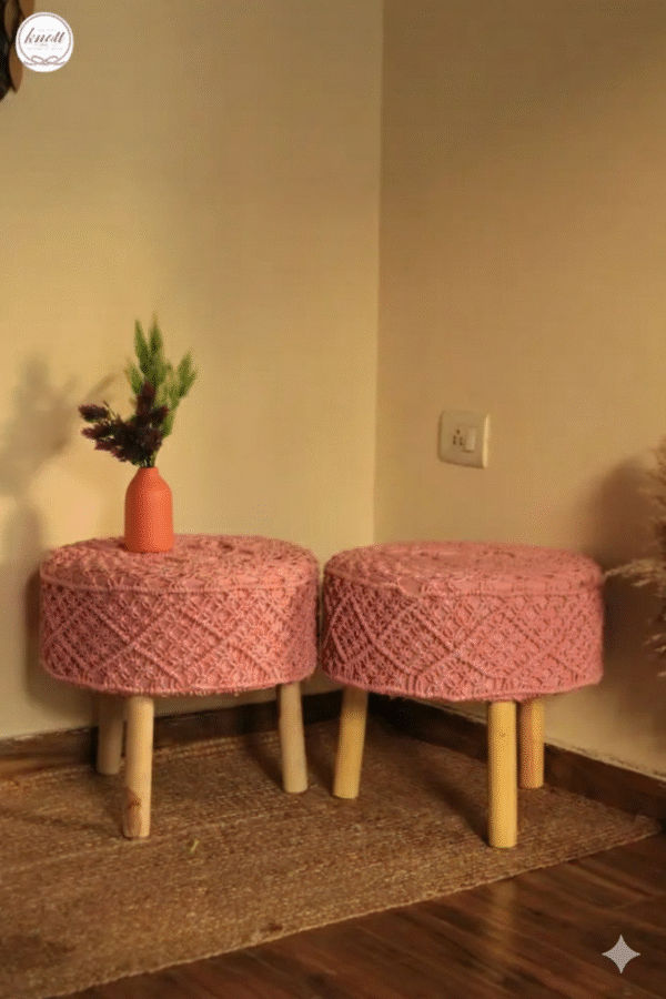 Pink Macrame Stool