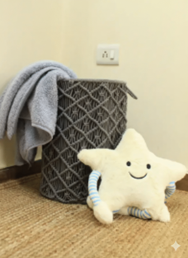 Handcrafted Grey Macrame Storage Basket