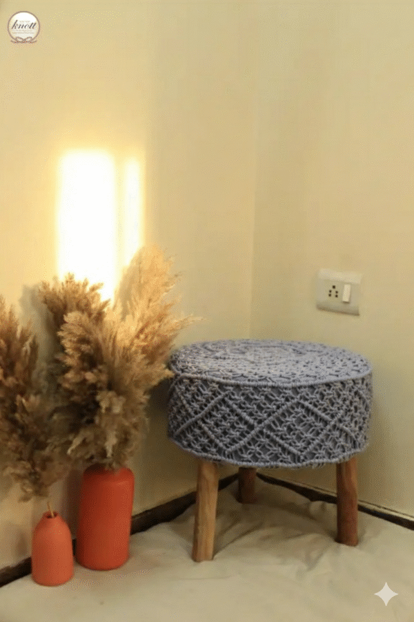 Elegant Macramé Stool With Rustic Decor